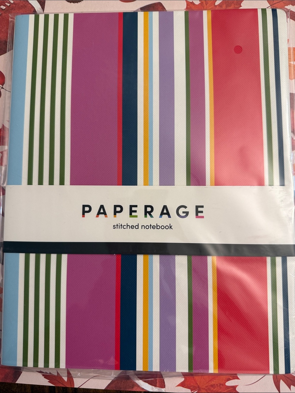 Paperage Bright Multicolor Striped Stitched Notebook - Pink/Purple/Blue Accents